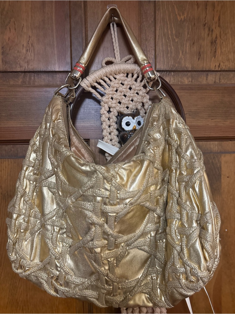 Stuart Weitzman Metallic Gold Braided Detail Shoulder Bag